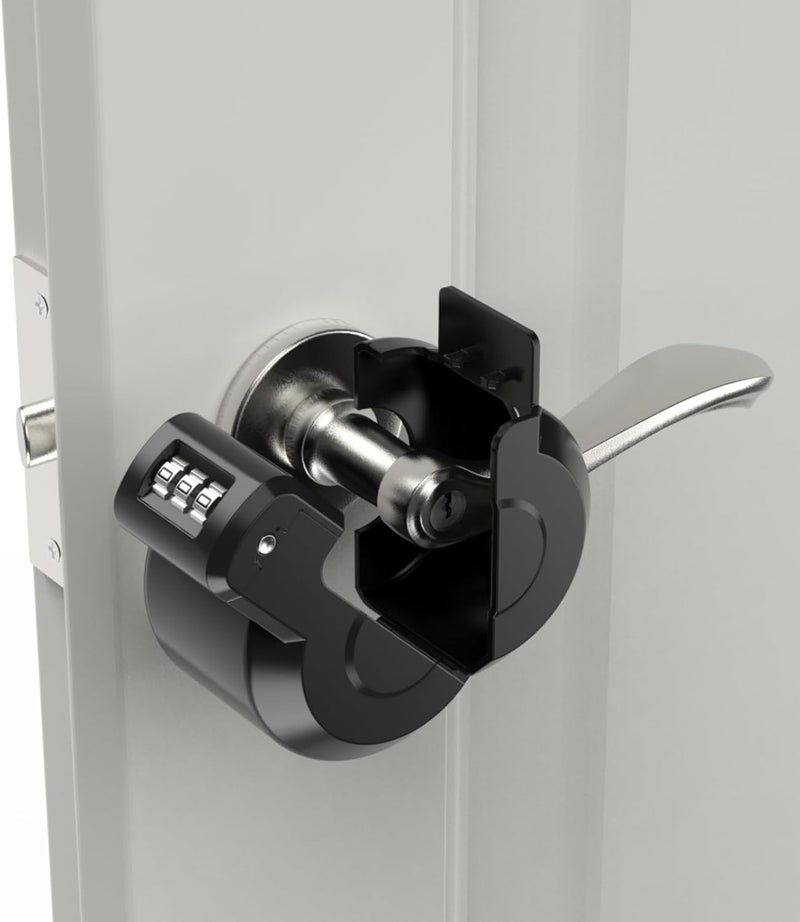 PUGED Keyed Door Handle Lockout Device Cover with Code to Disable Access to Keyhole Combination Lock for Bedroom from Outside Only Fits Handle Lock with Long Connecting Shaft Please Measure Before Order - Image 1